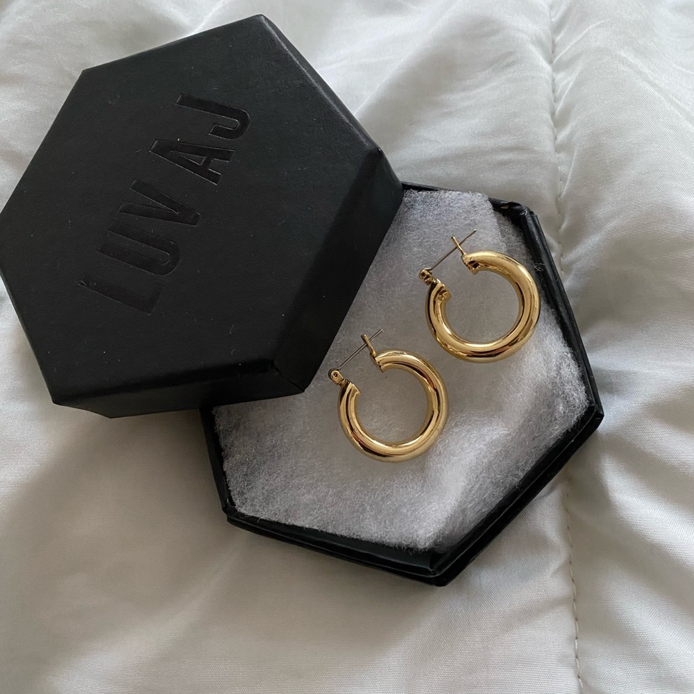 LUV AJ GOLD COLOR HOOPS EARRINGS IN BOX